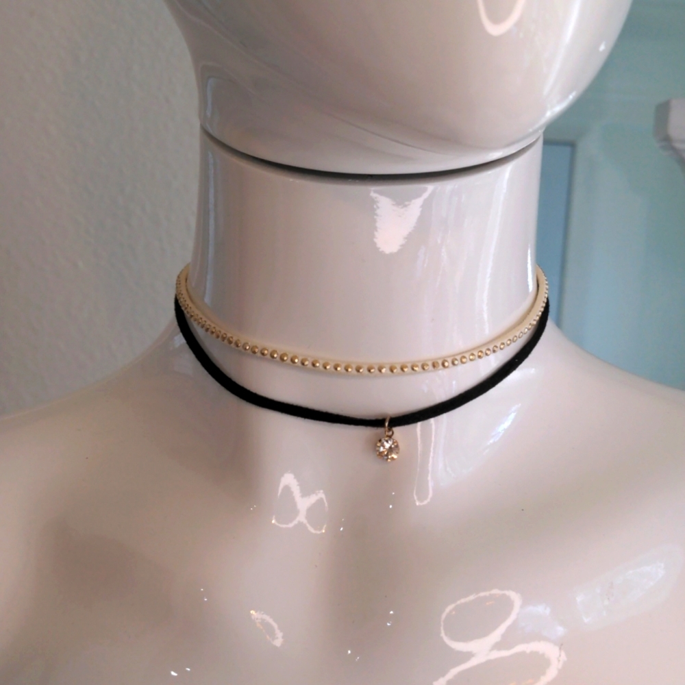 Black & White Faux Leather  Chockers Necklace